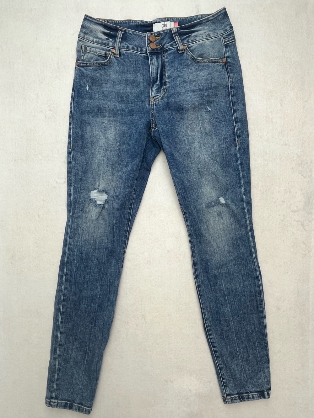 Cabi Womens Medium Acid Wash Distressed Double Button Cinch Skinny Jeans Size 6